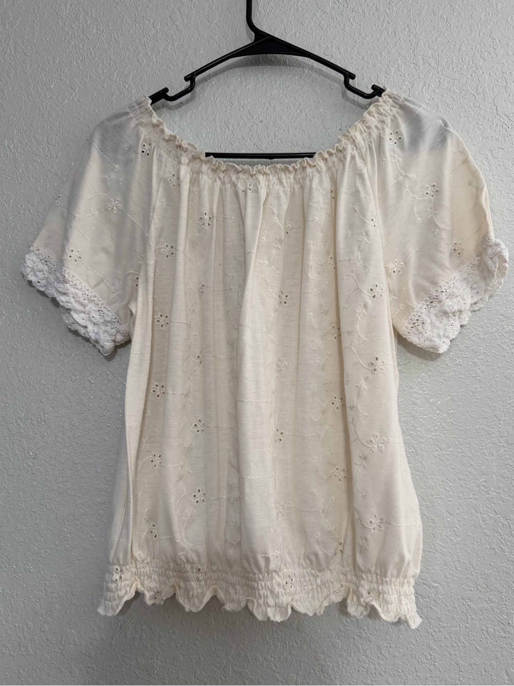French Laundry Cream Eyelet Peasant Blouse